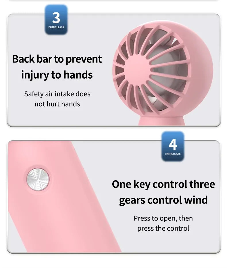 USB Mini Portable Fan 3 Gears Wind With Phone Stand Base Colorful Fan